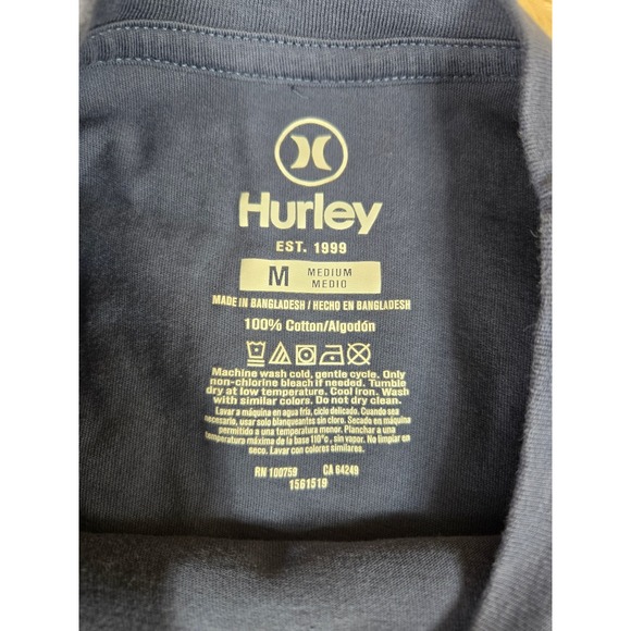 Hurley Mens Graphic Logo T-Shirt Navy Blue Short Sleeve Cotton Crew Neck Size M - Picture 2 of 7